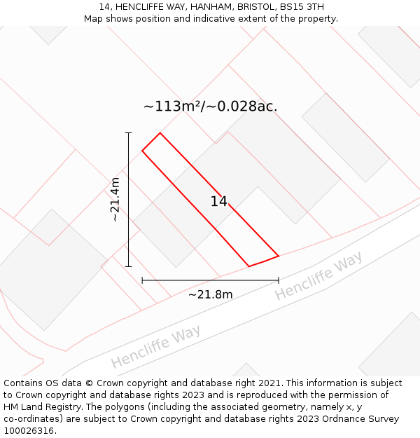 14, HENCLIFFE WAY, HANHAM, BRISTOL, BS15 3TH: Plot and title map