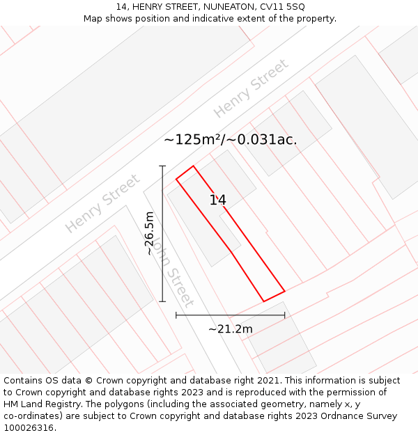 14, HENRY STREET, NUNEATON, CV11 5SQ: Plot and title map