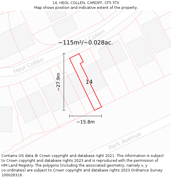 14, HEOL COLLEN, CARDIFF, CF5 5TX: Plot and title map