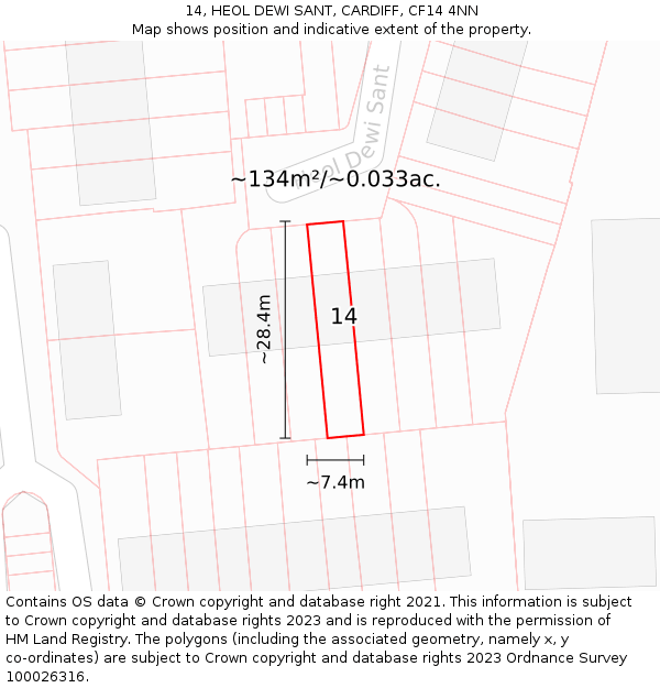 14, HEOL DEWI SANT, CARDIFF, CF14 4NN: Plot and title map