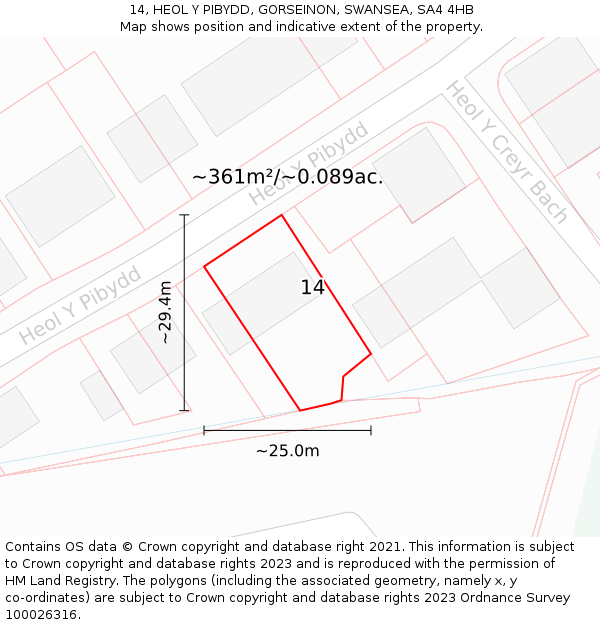 14, HEOL Y PIBYDD, GORSEINON, SWANSEA, SA4 4HB: Plot and title map
