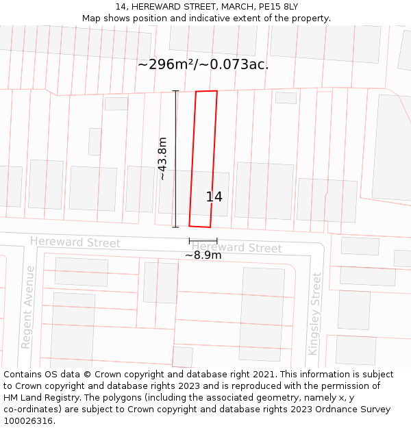 14, HEREWARD STREET, MARCH, PE15 8LY: Plot and title map