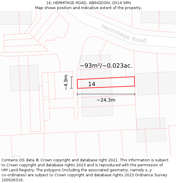 14, HERMITAGE ROAD, ABINGDON, OX14 5RN: Plot and title map
