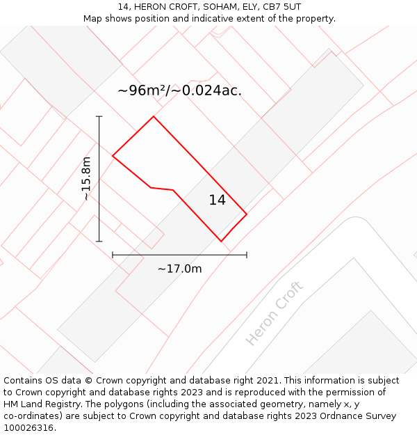 14, HERON CROFT, SOHAM, ELY, CB7 5UT: Plot and title map