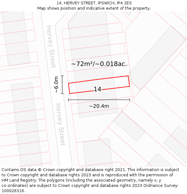 14, HERVEY STREET, IPSWICH, IP4 2ES: Plot and title map