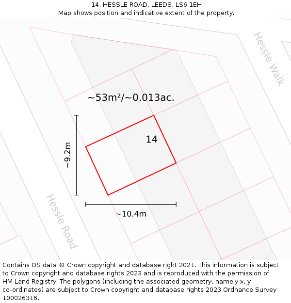 14, HESSLE ROAD, LEEDS, LS6 1EH: Plot and title map