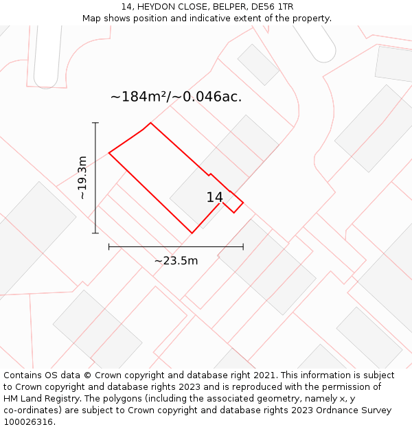 14, HEYDON CLOSE, BELPER, DE56 1TR: Plot and title map