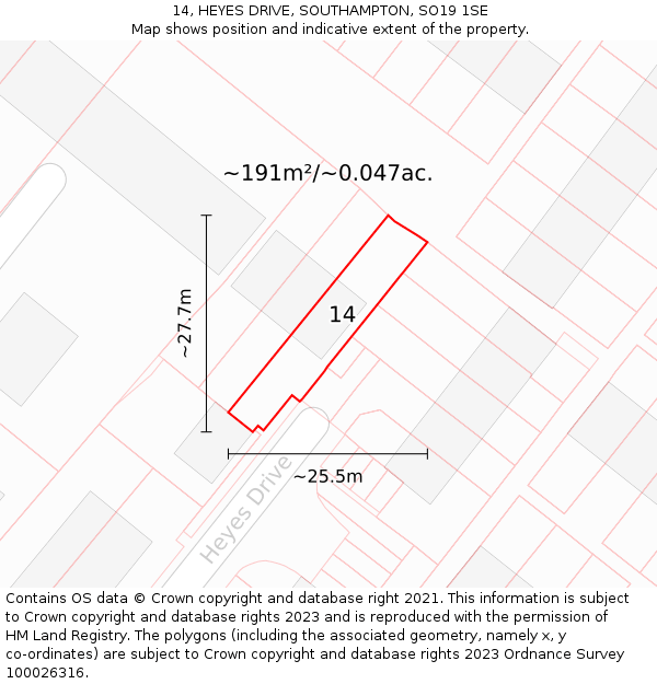 14, HEYES DRIVE, SOUTHAMPTON, SO19 1SE: Plot and title map
