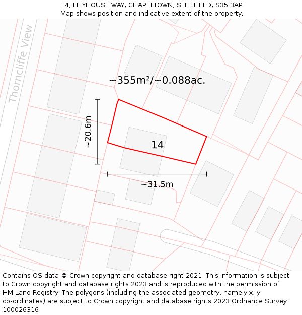 14, HEYHOUSE WAY, CHAPELTOWN, SHEFFIELD, S35 3AP: Plot and title map
