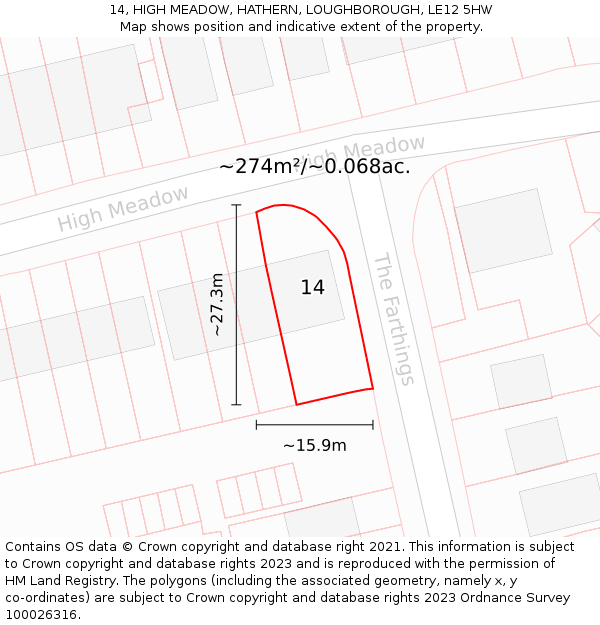 14, HIGH MEADOW, HATHERN, LOUGHBOROUGH, LE12 5HW: Plot and title map