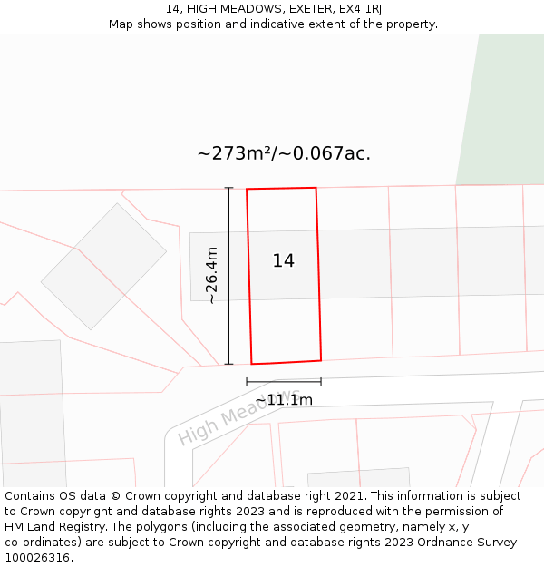 14, HIGH MEADOWS, EXETER, EX4 1RJ: Plot and title map