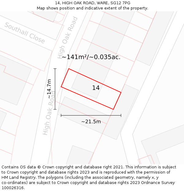 14, HIGH OAK ROAD, WARE, SG12 7PG: Plot and title map