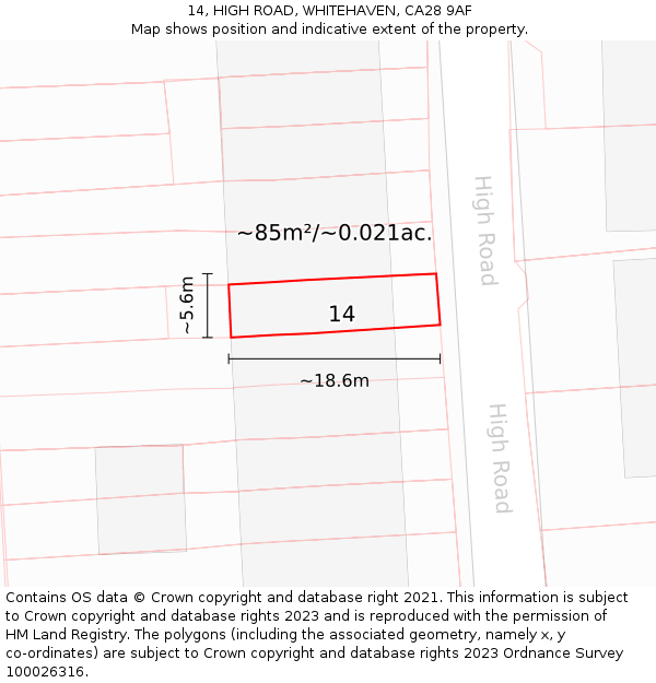 14, HIGH ROAD, WHITEHAVEN, CA28 9AF: Plot and title map