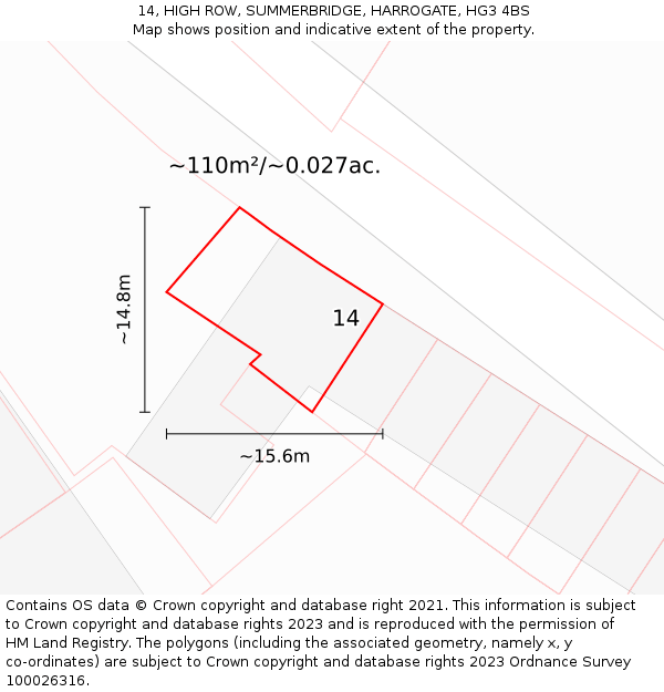14, HIGH ROW, SUMMERBRIDGE, HARROGATE, HG3 4BS: Plot and title map