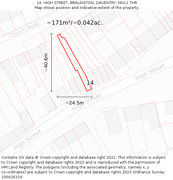 14, HIGH STREET, BRAUNSTON, DAVENTRY, NN11 7HR: Plot and title map
