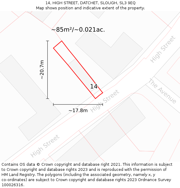 14, HIGH STREET, DATCHET, SLOUGH, SL3 9EQ: Plot and title map