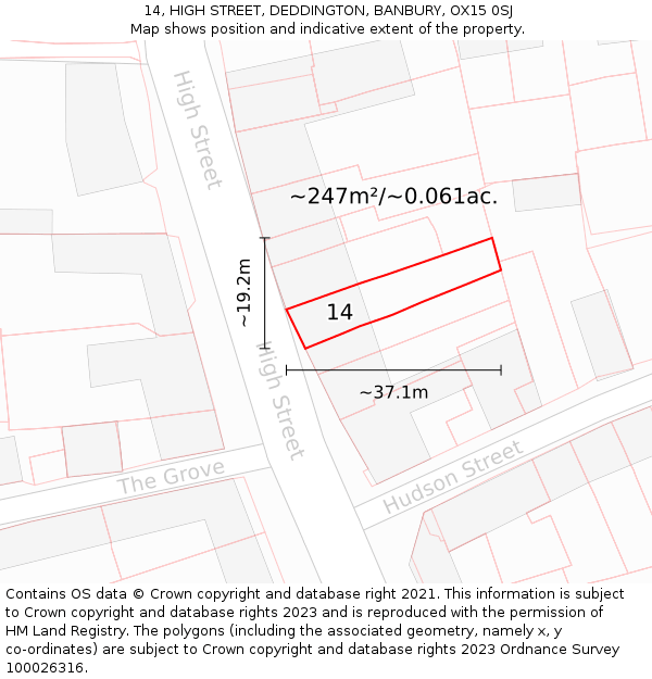 14, HIGH STREET, DEDDINGTON, BANBURY, OX15 0SJ: Plot and title map