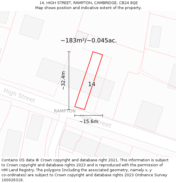 14, HIGH STREET, RAMPTON, CAMBRIDGE, CB24 8QE: Plot and title map