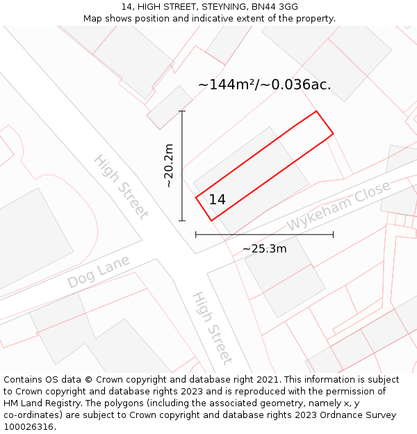 14, HIGH STREET, STEYNING, BN44 3GG: Plot and title map