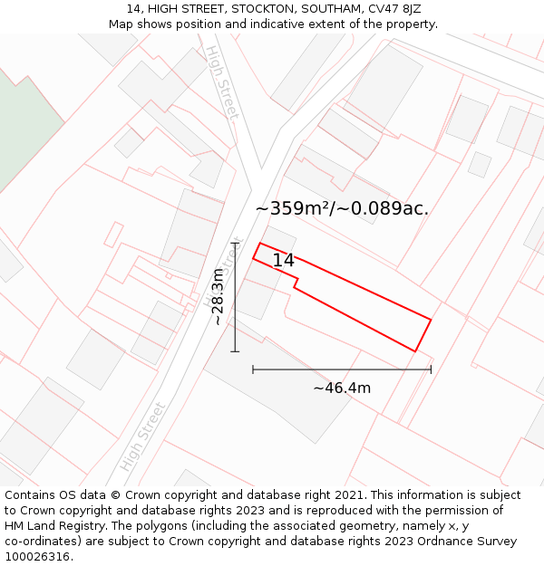 14, HIGH STREET, STOCKTON, SOUTHAM, CV47 8JZ: Plot and title map