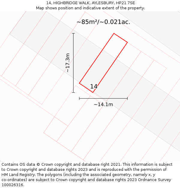 14, HIGHBRIDGE WALK, AYLESBURY, HP21 7SE: Plot and title map