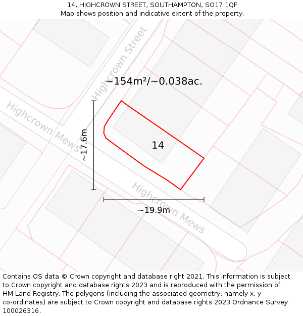 14, HIGHCROWN STREET, SOUTHAMPTON, SO17 1QF: Plot and title map