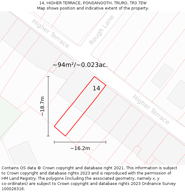 14, HIGHER TERRACE, PONSANOOTH, TRURO, TR3 7EW: Plot and title map