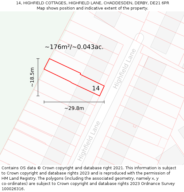 14, HIGHFIELD COTTAGES, HIGHFIELD LANE, CHADDESDEN, DERBY, DE21 6PR: Plot and title map