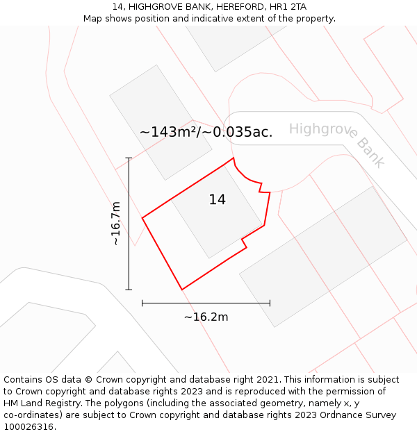 14, HIGHGROVE BANK, HEREFORD, HR1 2TA: Plot and title map
