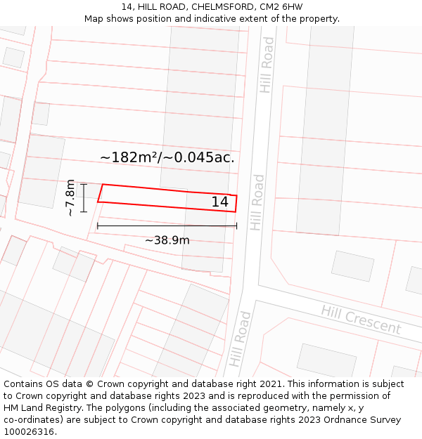 14, HILL ROAD, CHELMSFORD, CM2 6HW: Plot and title map