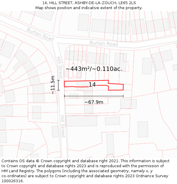 14, HILL STREET, ASHBY-DE-LA-ZOUCH, LE65 2LS: Plot and title map