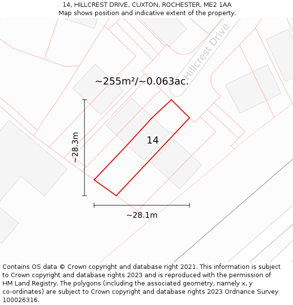 14, HILLCREST DRIVE, CUXTON, ROCHESTER, ME2 1AA: Plot and title map