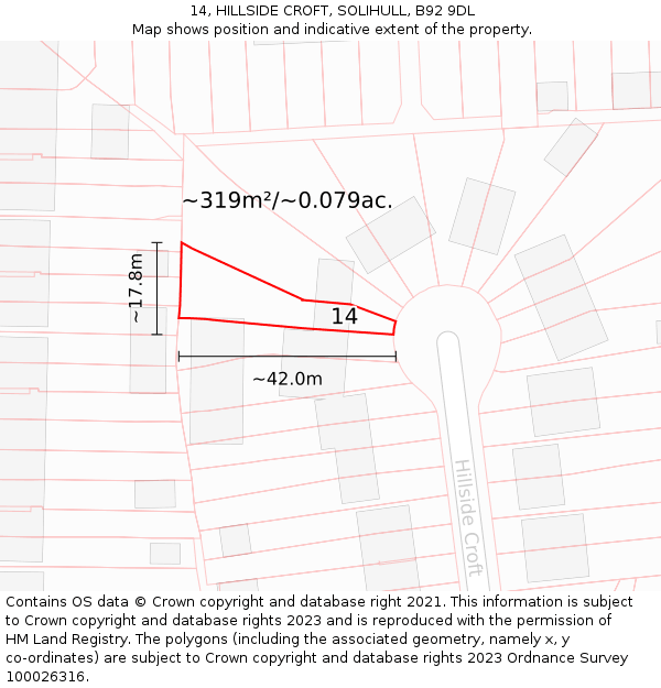 14, HILLSIDE CROFT, SOLIHULL, B92 9DL: Plot and title map