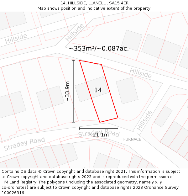 14, HILLSIDE, LLANELLI, SA15 4ER: Plot and title map