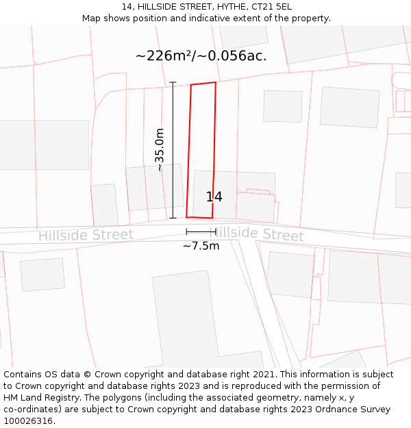 14, HILLSIDE STREET, HYTHE, CT21 5EL: Plot and title map