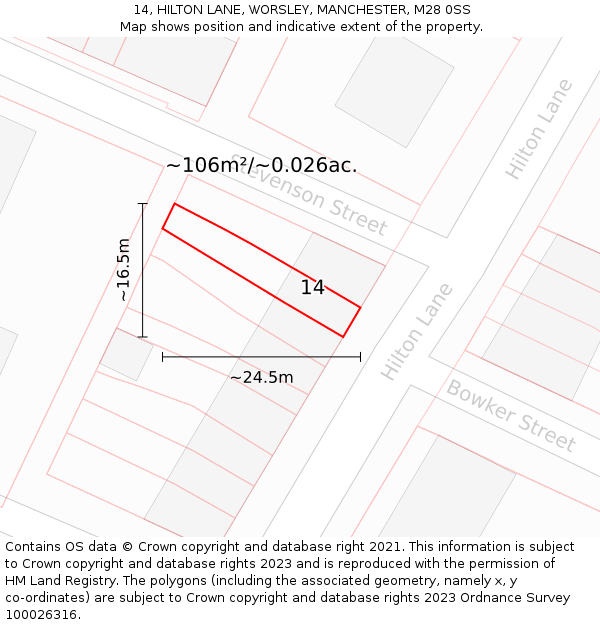 14, HILTON LANE, WORSLEY, MANCHESTER, M28 0SS: Plot and title map