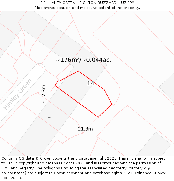 14, HIMLEY GREEN, LEIGHTON BUZZARD, LU7 2PY: Plot and title map