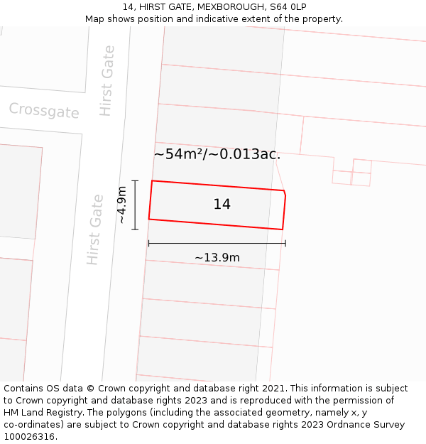 14, HIRST GATE, MEXBOROUGH, S64 0LP: Plot and title map