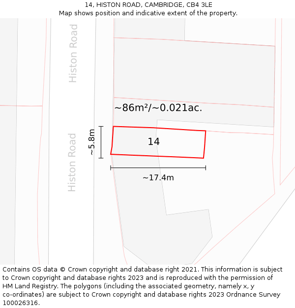 14, HISTON ROAD, CAMBRIDGE, CB4 3LE: Plot and title map