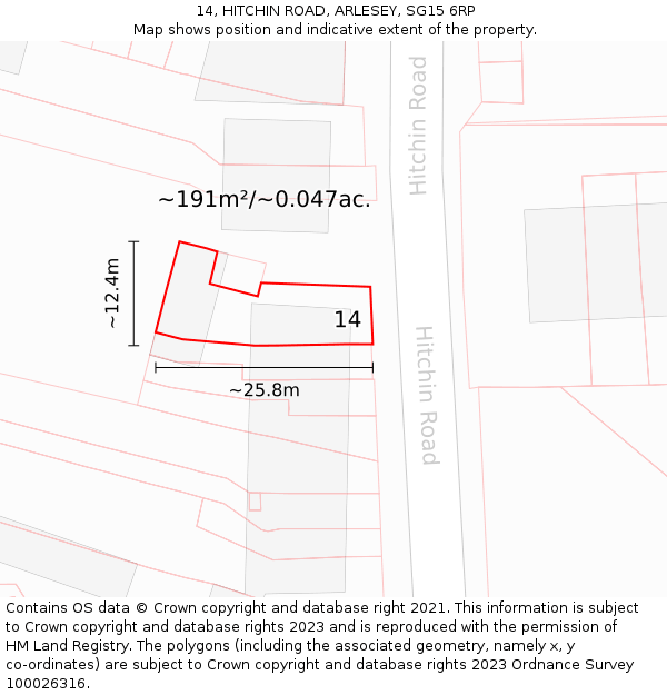 14, HITCHIN ROAD, ARLESEY, SG15 6RP: Plot and title map