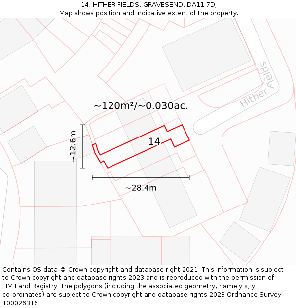 14, HITHER FIELDS, GRAVESEND, DA11 7DJ: Plot and title map