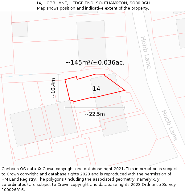 14, HOBB LANE, HEDGE END, SOUTHAMPTON, SO30 0GH: Plot and title map