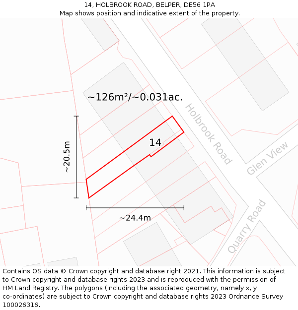 14, HOLBROOK ROAD, BELPER, DE56 1PA: Plot and title map