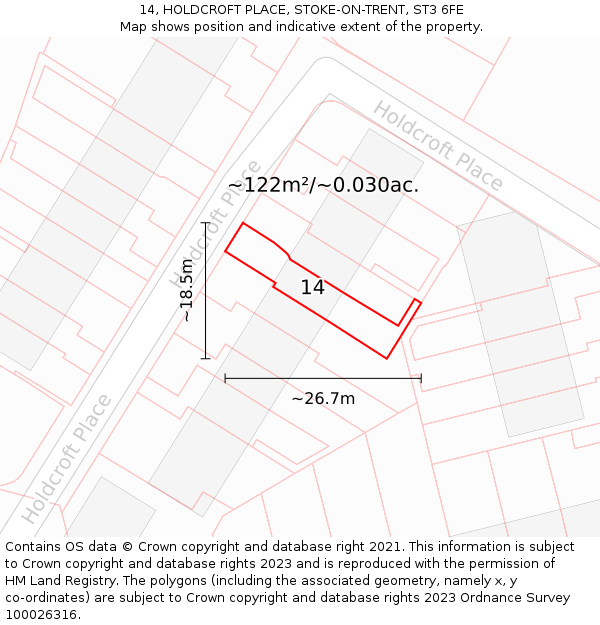 14, HOLDCROFT PLACE, STOKE-ON-TRENT, ST3 6FE: Plot and title map