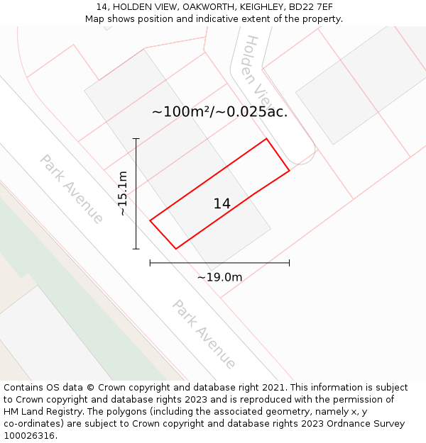 14, HOLDEN VIEW, OAKWORTH, KEIGHLEY, BD22 7EF: Plot and title map