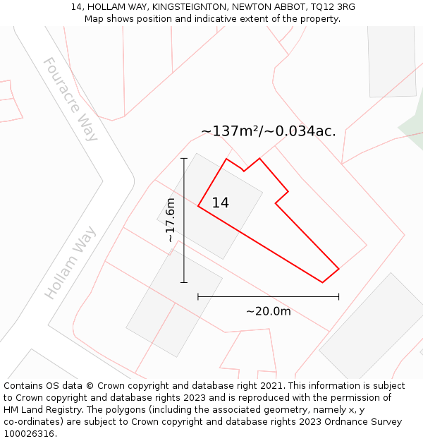 14, HOLLAM WAY, KINGSTEIGNTON, NEWTON ABBOT, TQ12 3RG: Plot and title map