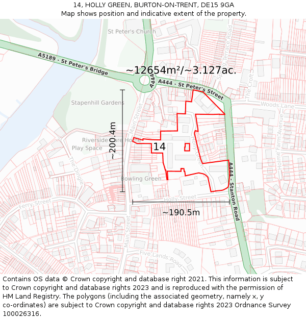 14, HOLLY GREEN, BURTON-ON-TRENT, DE15 9GA: Plot and title map