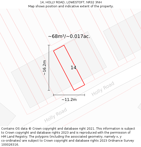 14, HOLLY ROAD, LOWESTOFT, NR32 3NH: Plot and title map
