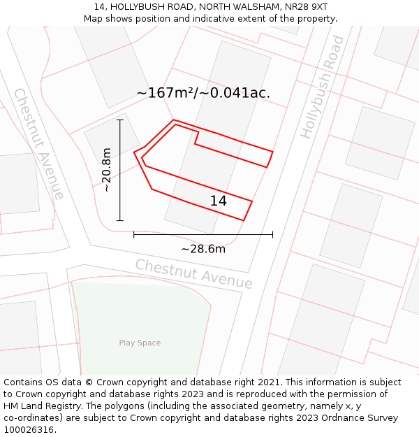 14, HOLLYBUSH ROAD, NORTH WALSHAM, NR28 9XT: Plot and title map