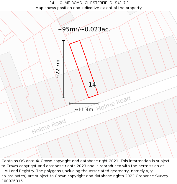 14, HOLME ROAD, CHESTERFIELD, S41 7JF: Plot and title map